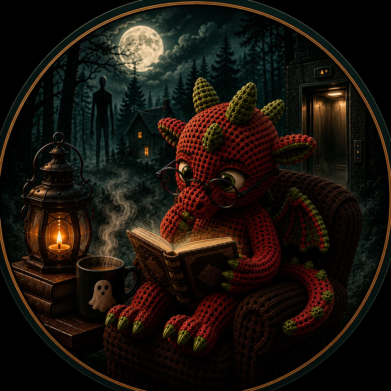 Walter Melon lisant un livre dans une forêt mystérieuse